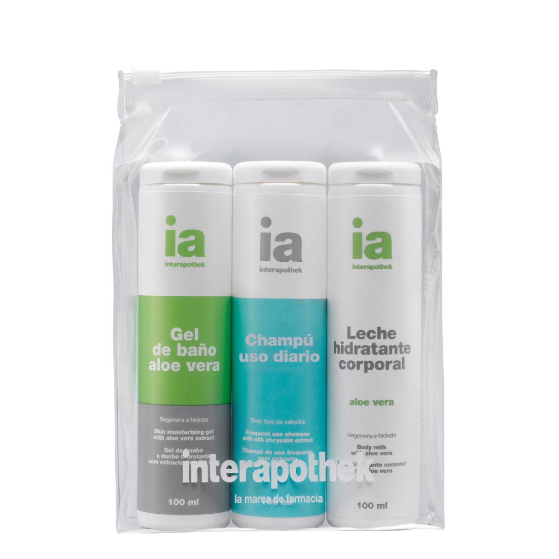 Interapothek neceser de viaje gel + champú + leche hidratante 100ml
